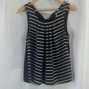 ELLE Navy White Striped Pleated Tank Top Size M